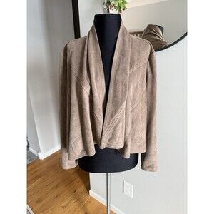 BCBGMaxazria Faux Suede Norton Jacket S Small Draped Open Front Mocha